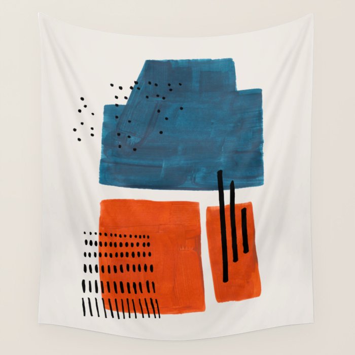 Burnt Orange Jewel Teal Blue Mid Century Modern Funky Colorful Shapes Patterns by Ejaaz Haniff Wall Tapestry Gallery Image 4