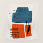 Burnt Orange Jewel Teal Blue Mid Century Modern Funky Colorful Shapes Patterns by Ejaaz Haniff Wall Tapestry Gallery Image 4