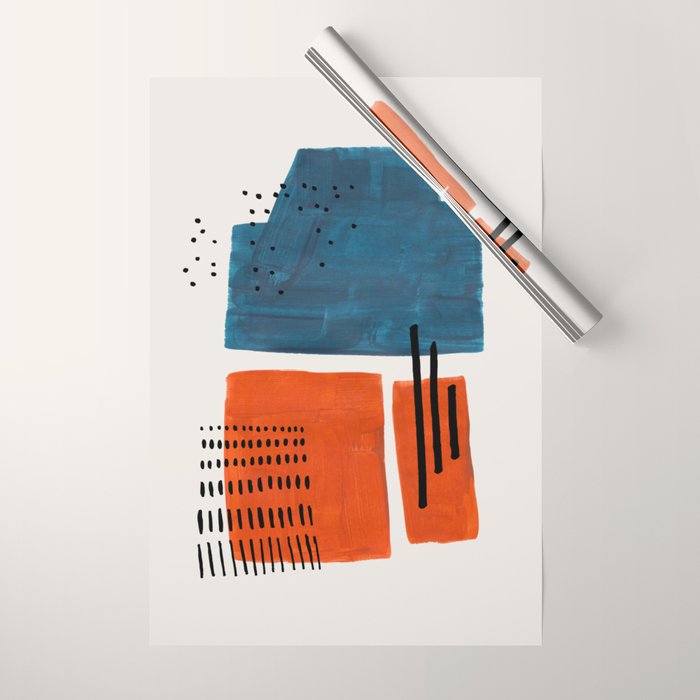 Burnt Orange Jewel Teal Blue Mid Century Modern Funky Colorful Shapes Patterns by Ejaaz Haniff Wrapping Paper Gallery Image 1