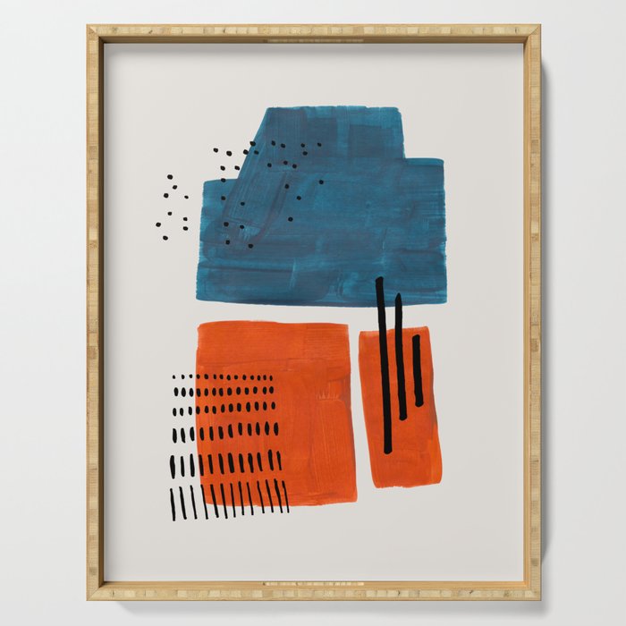 Burnt Orange Jewel Teal Blue Mid Century Modern Funky Colorful Shapes Patterns by Ejaaz Haniff Serving Tray Gallery Image 1