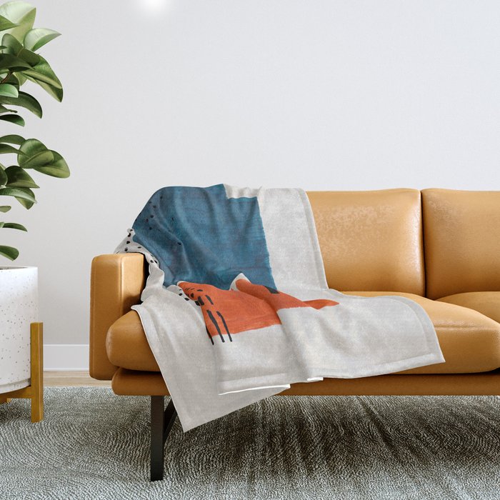 Burnt Orange Jewel Teal Blue Mid Century Modern Funky Colorful Shapes Patterns by Ejaaz Haniff Throw Blanket Gallery Image 1