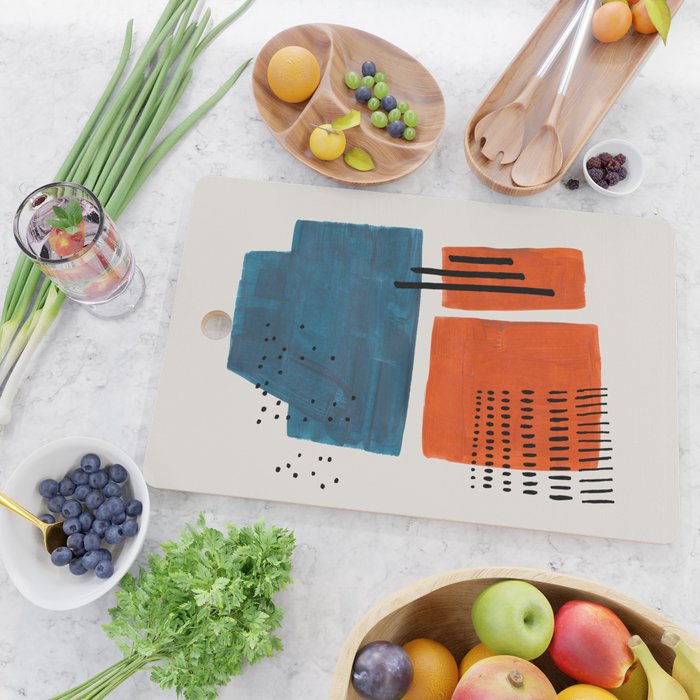 Burnt Orange Jewel Teal Blue Mid Century Modern Funky Colorful Shapes Patterns by Ejaaz Haniff Cutting Board Gallery Image 2