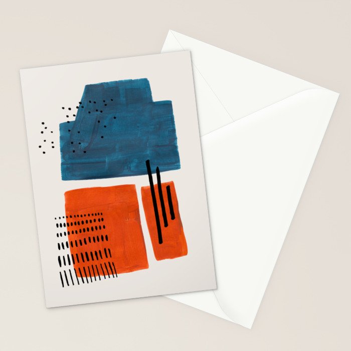 Burnt Orange Jewel Teal Blue Mid Century Modern Funky Colorful Shapes Patterns by Ejaaz Haniff Stationery Card Gallery Image 2