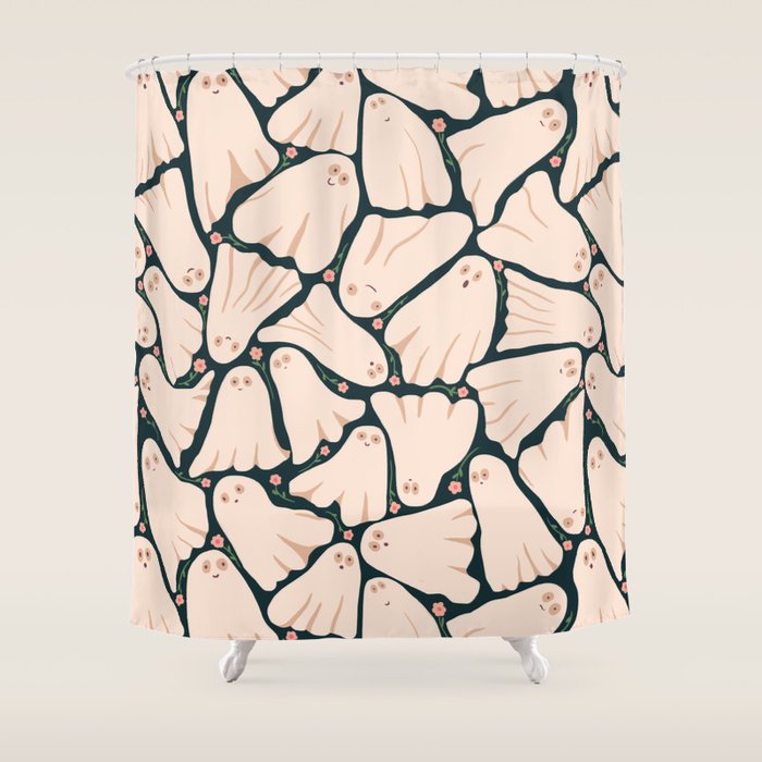 Little ghosts and flowers halloween pattern Shower Curtain Gallery Image 1