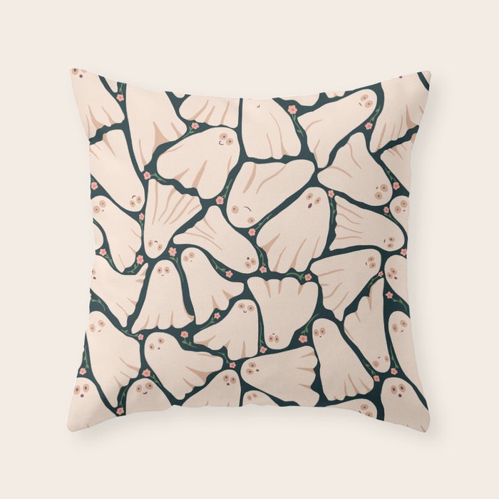 Little ghosts and flowers halloween pattern Throw Pillow Gallery Image 6
