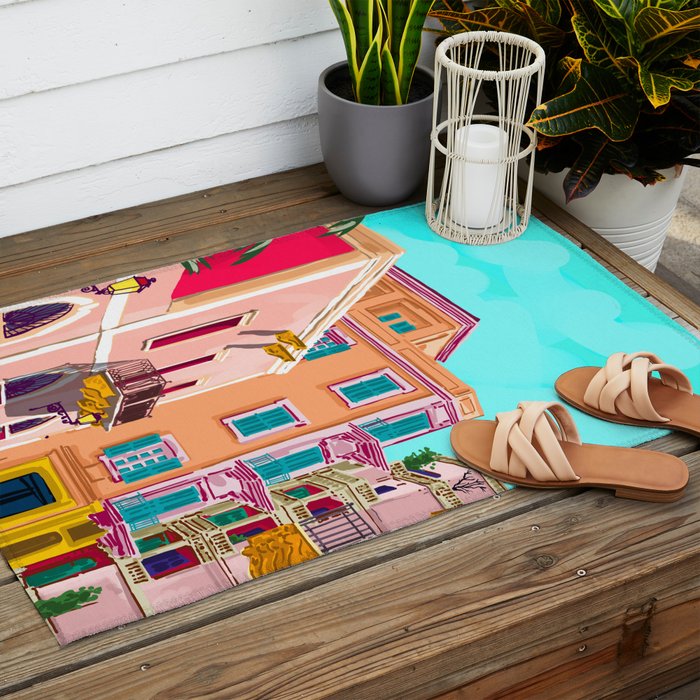 Colorful Houses Outdoor Rug Gallery Image 2