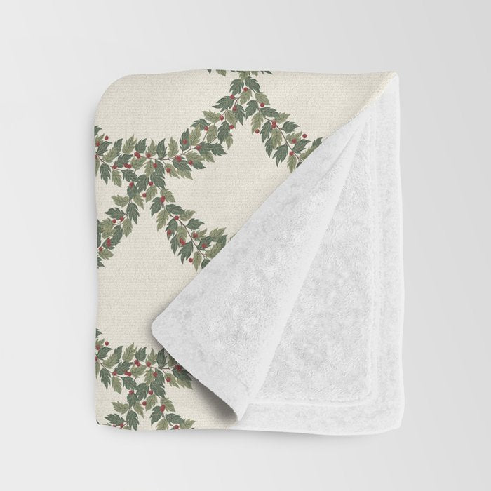 Boughs of Holly Pattern Throw Blanket Gallery Image 3