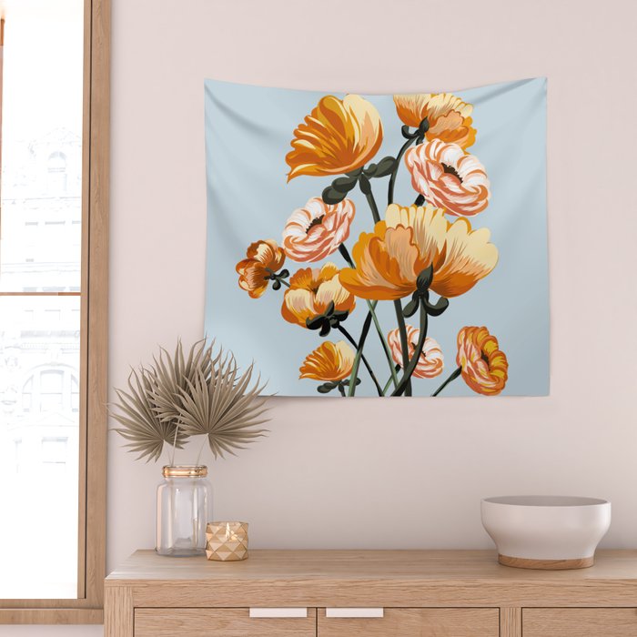 California poppies, Spring flowers warm colors, Wall Tapestry Gallery Image 2