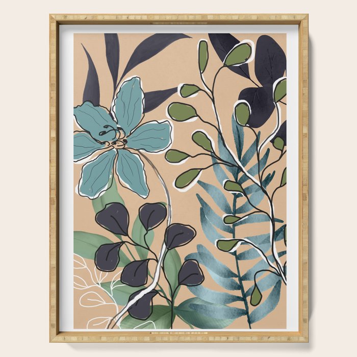Elegant Botanical Line Art 4 Serving Tray Gallery Image 1