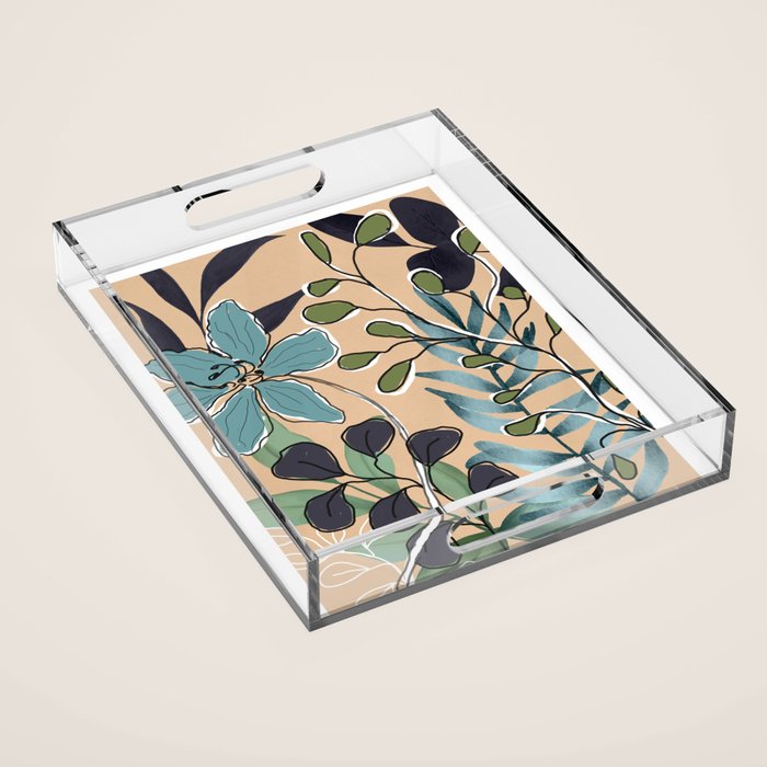 Elegant Botanical Line Art 4 Acrylic Tray Gallery Image 1