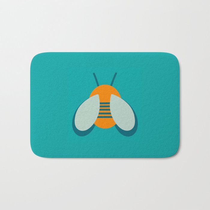Lucky Bee - Cute Retro Minimalism in Orange and Turquoise Bath Mat Gallery Image 1