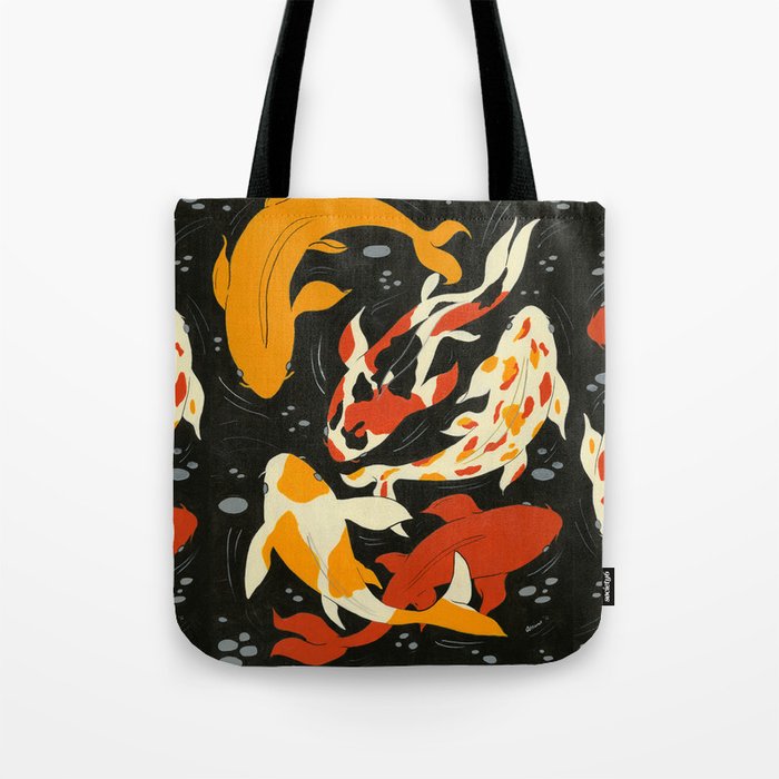 Koi in Black Water Tote Bag Gallery Image 1