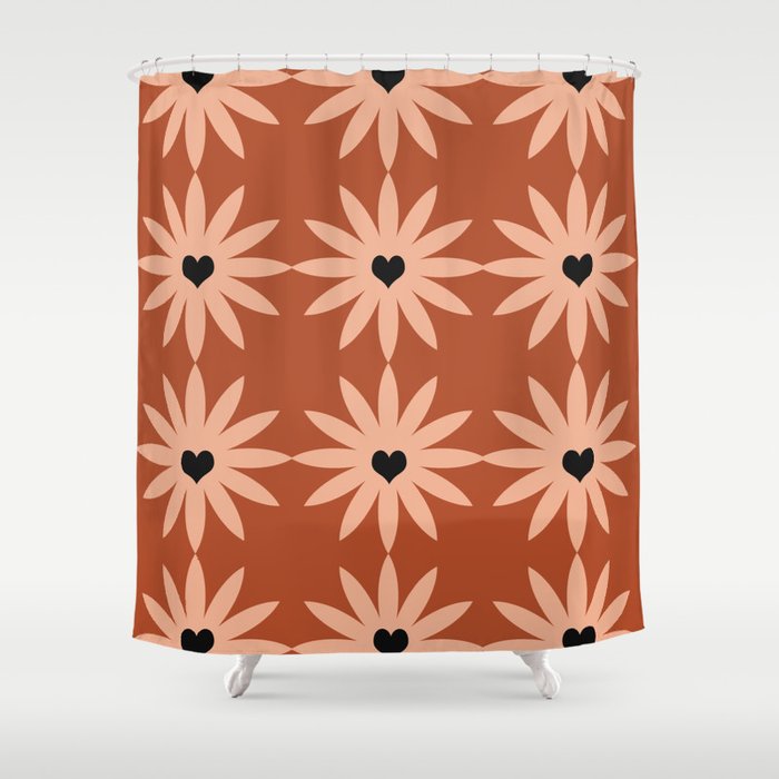 Terracotta star heart flower Shower Curtain Gallery Image 1