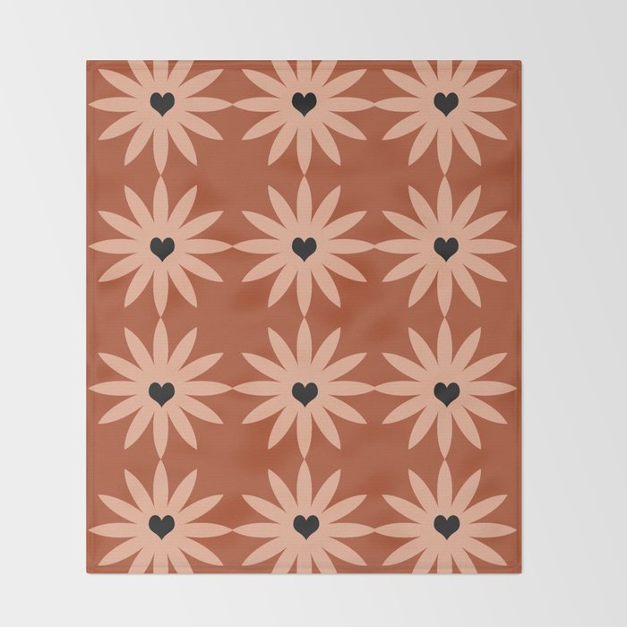 Terracotta star heart flower Throw Blanket Gallery Image 2