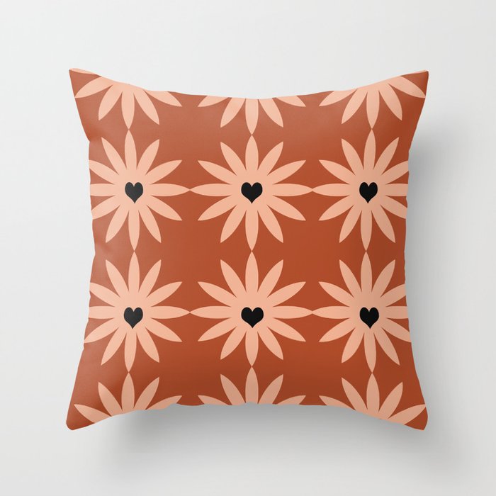 Terracotta star heart flower Throw Pillow Gallery Image 1