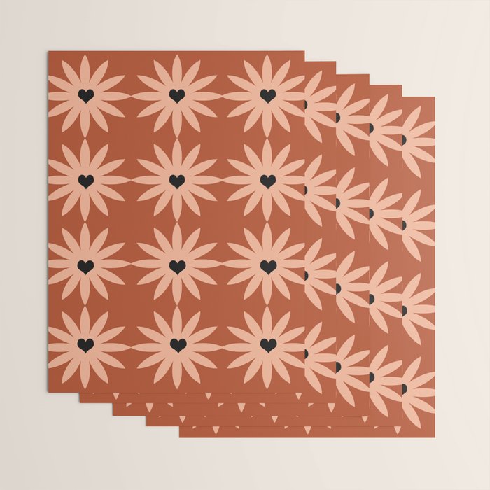 Terracotta star heart flower Wrapping Paper Gallery Image 3