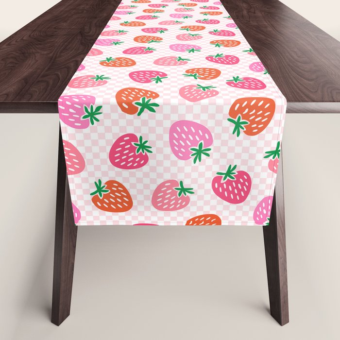 Strawberry Toss on Checks - Pink and Green Table Runner Gallery Image 1