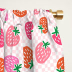 Strawberry Toss on Checks - Pink and Green Window Curtain Gallery Image 2