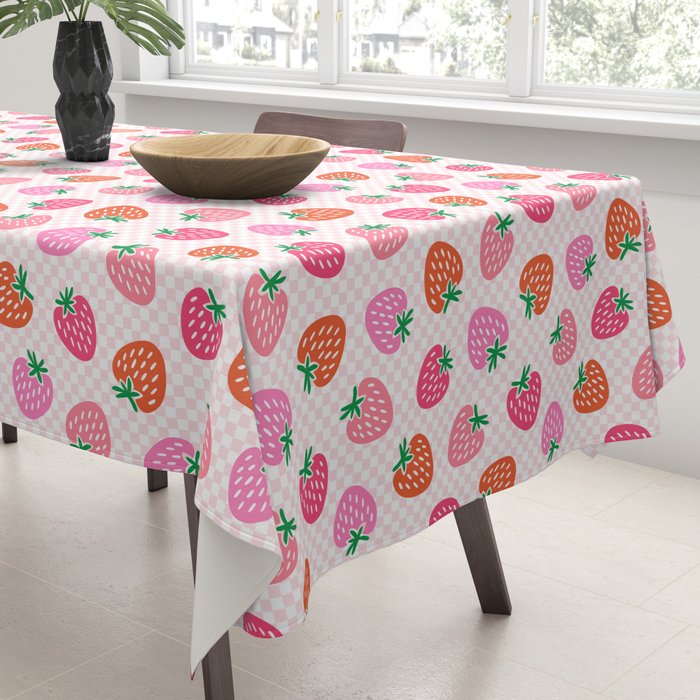Strawberry Toss on Checks - Pink and Green Tablecloth Gallery Image 3