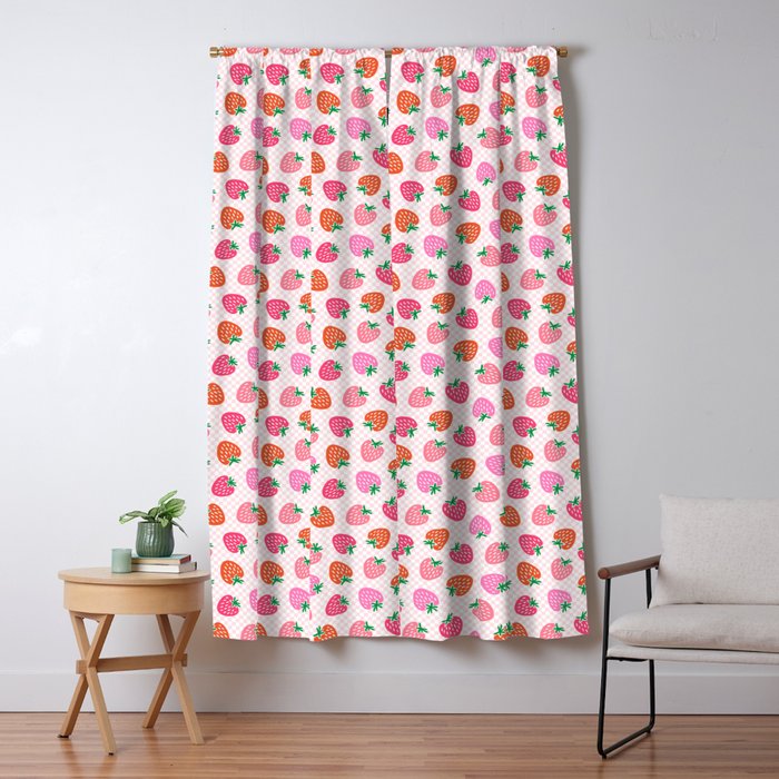 Strawberry Toss on Checks - Pink and Green Window Curtain Gallery Image 5