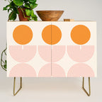 Mid Century Modern Geometric 43 in Coral Orange (Rainbow and Sun Abstraction) Credenza Gallery Image 1