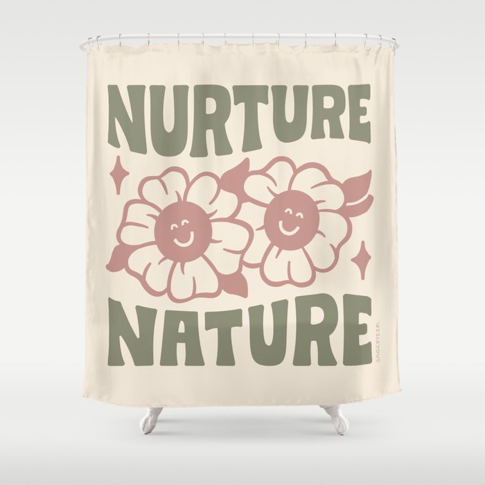 NURTURE NATURE (IN GREEN AND MAUVE) Shower Curtain Gallery Image 1