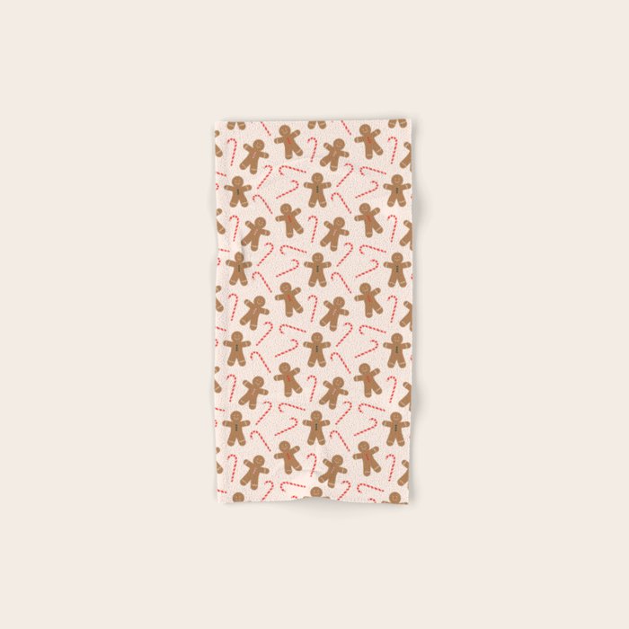 Gingerbread Man + Candy Cane Christmas Pattern Bath Towel Gallery Image 1