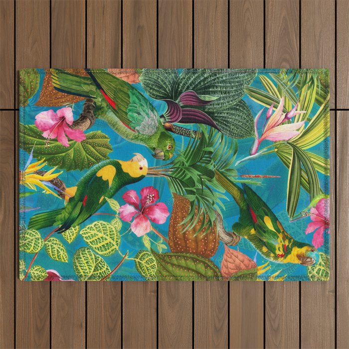 Vintage & Shabby Chic - Hot Exotic Tropical Birds Jungle Outdoor Rug Gallery Image 1