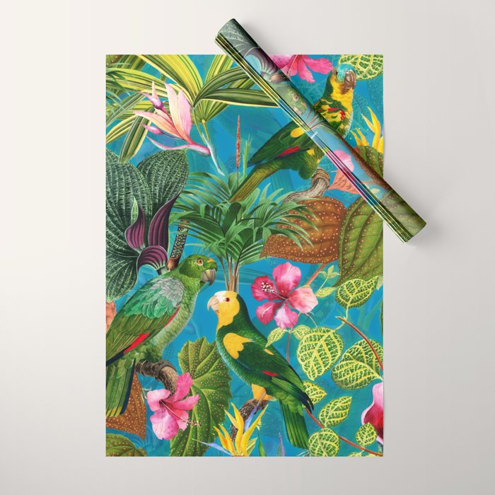 Vintage & Shabby Chic - Hot Exotic Tropical Birds Jungle Wrapping Paper Gallery Image 1