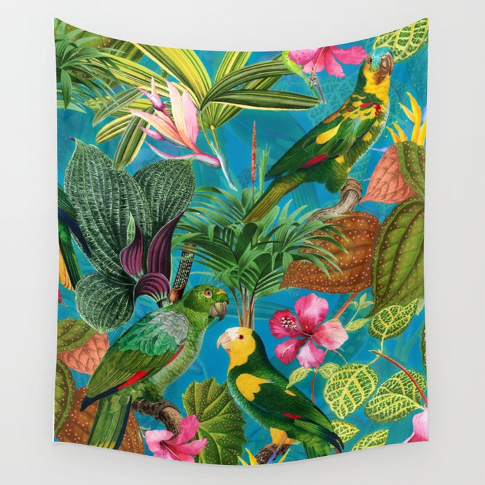 Vintage & Shabby Chic - Hot Exotic Tropical Birds Jungle Wall Tapestry Gallery Image 1