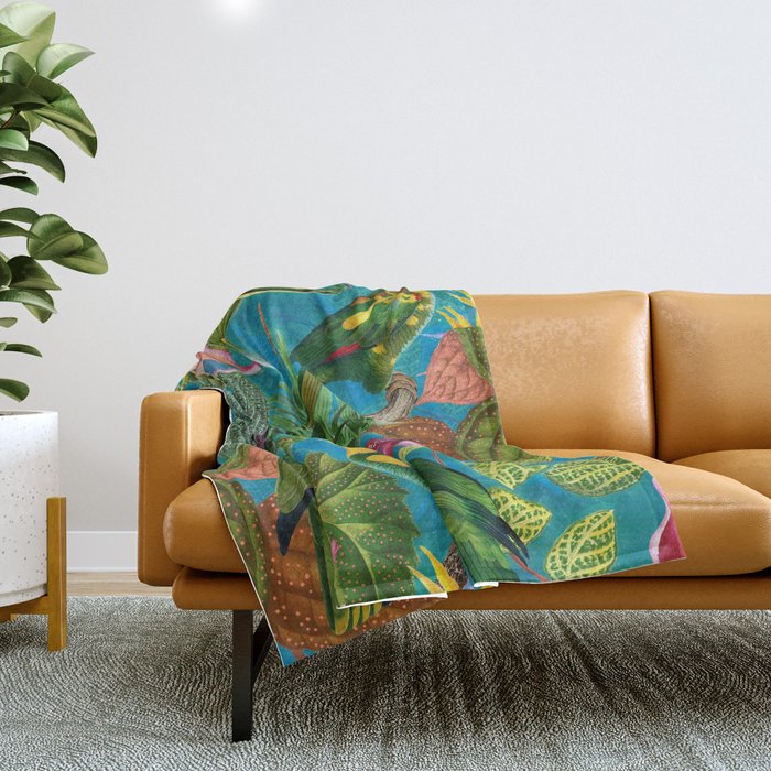 Vintage & Shabby Chic - Hot Exotic Tropical Birds Jungle Throw Blanket Gallery Image 1