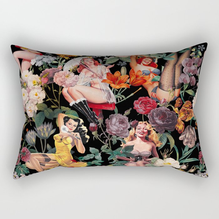 Floral and Pin-Up Girls III - Night Rectangular Pillow Gallery Image 1