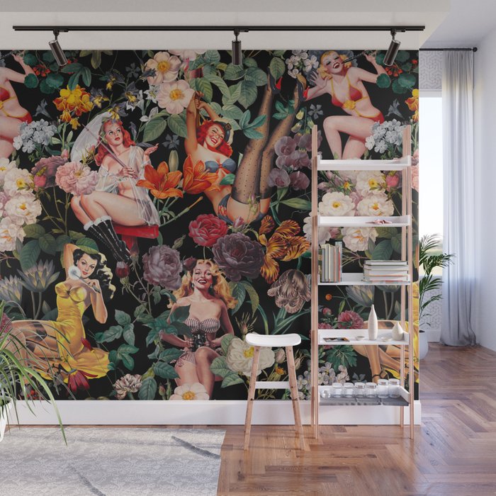 Floral and Pin-Up Girls III - Night Wall Mural Gallery Image 1