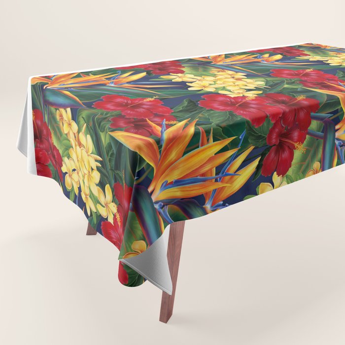 Tropical Paradise Hawaiian Floral Illustration Tablecloth Gallery Image 1