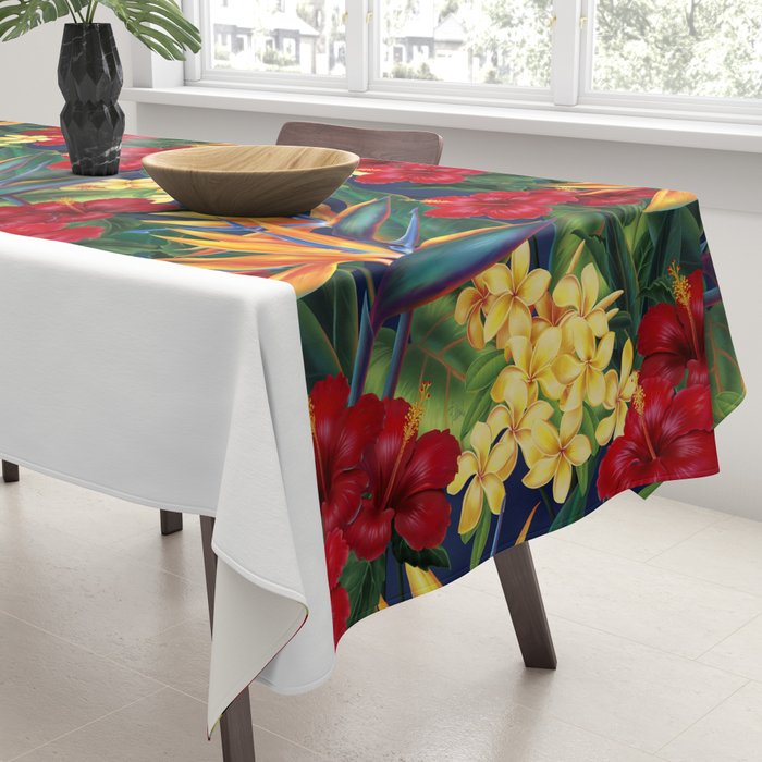 Tropical Paradise Hawaiian Floral Illustration Tablecloth Gallery Image 3