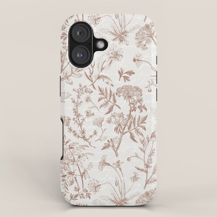 Meadow Floral Herbarium Cottagecore Botanical Monochromatic Pattern - Mocha Mousse  iPhone Case Gallery Image 1