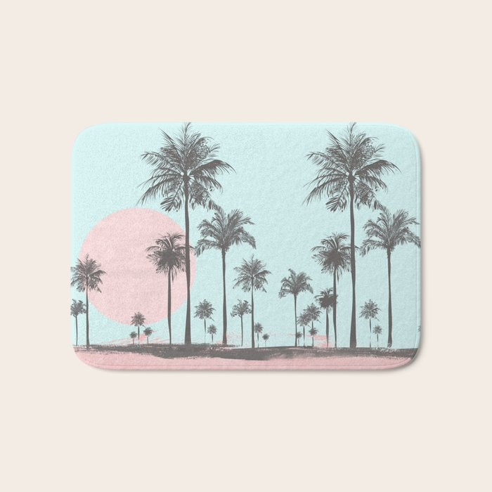 Beachfront palm tree soft pastel sunset graphic Bath Mat Gallery Image 1