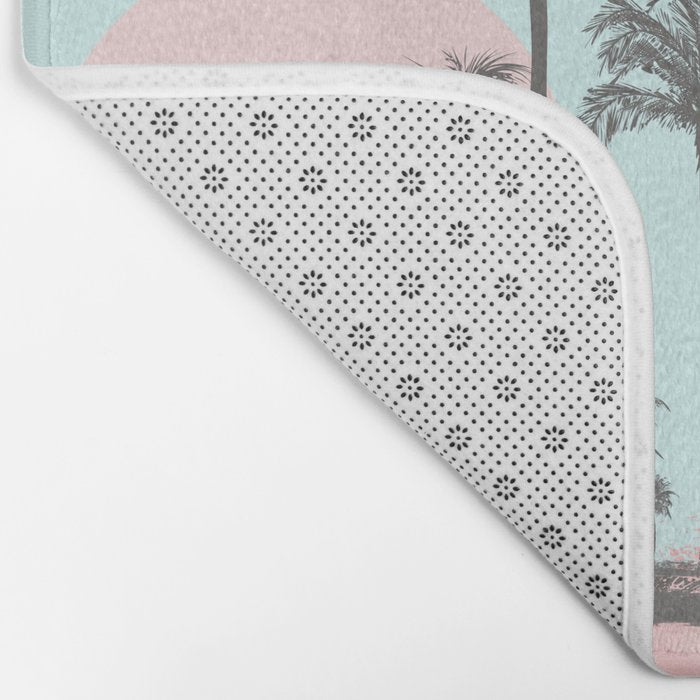 Beachfront palm tree soft pastel sunset graphic Bath Mat Gallery Image 2