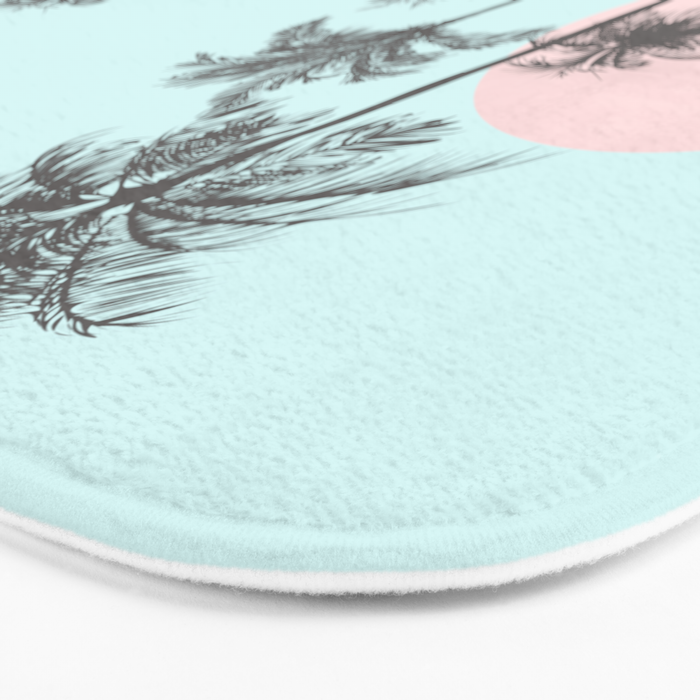 Beachfront palm tree soft pastel sunset graphic Bath Mat Gallery Image 3
