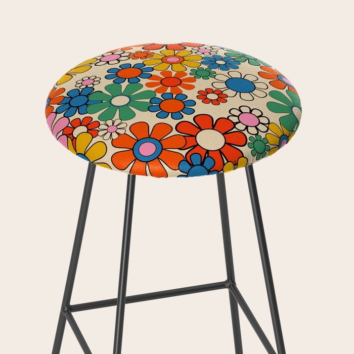 Groovy Retro Garden Flowers Colorful 60s 70s Floral Pattern Stool Gallery Image 2