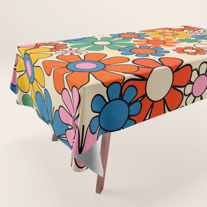 Groovy Retro Garden Flowers Colorful 60s 70s Floral Pattern Tablecloth Gallery Image 1