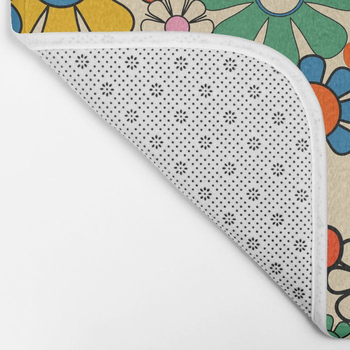 Groovy Retro Garden Flowers Colorful 60s 70s Floral Pattern Bath Mat Gallery Image 2