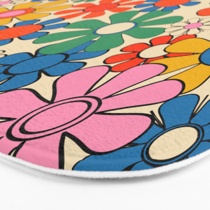 Groovy Retro Garden Flowers Colorful 60s 70s Floral Pattern Bath Mat Gallery Image 3