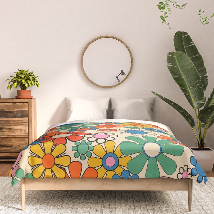 Groovy Retro Garden Flowers Colorful 60s 70s Floral Pattern Comforter Gallery Image 3