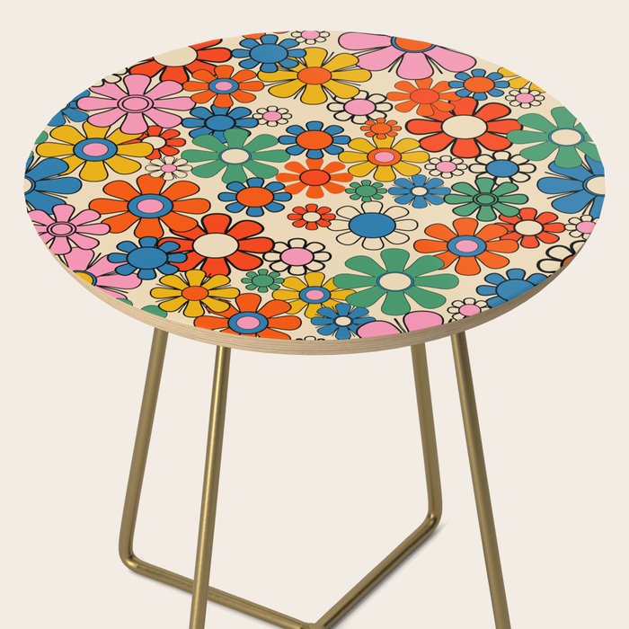 Groovy Retro Garden Flowers Colorful 60s 70s Floral Pattern Side Table Gallery Image 2