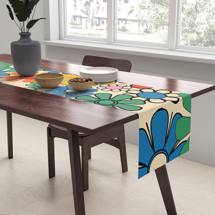Groovy Retro Garden Flowers Colorful 60s 70s Floral Pattern Table Runner Gallery Image 2