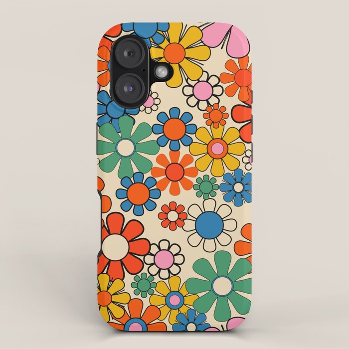 Groovy Retro Garden Flowers Colorful 60s 70s Floral Pattern iPhone Case Gallery Image 1