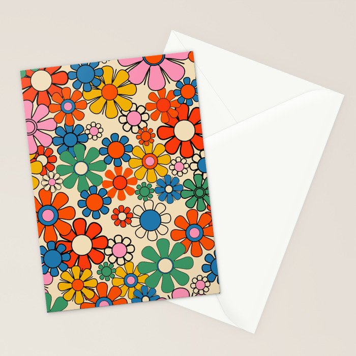 Groovy Retro Garden Flowers Colorful 60s 70s Floral Pattern Stationery Card Gallery Image 2