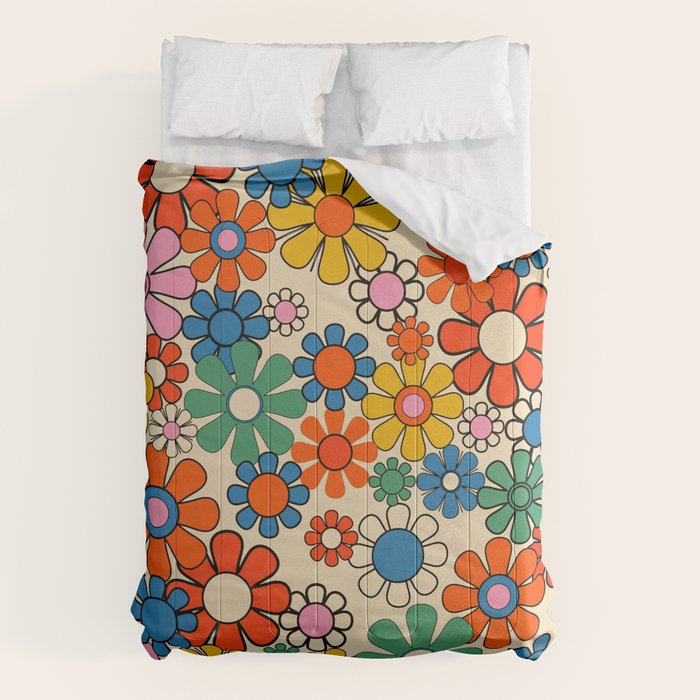 Groovy Retro Garden Flowers Colorful 60s 70s Floral Pattern Comforter Gallery Image 1