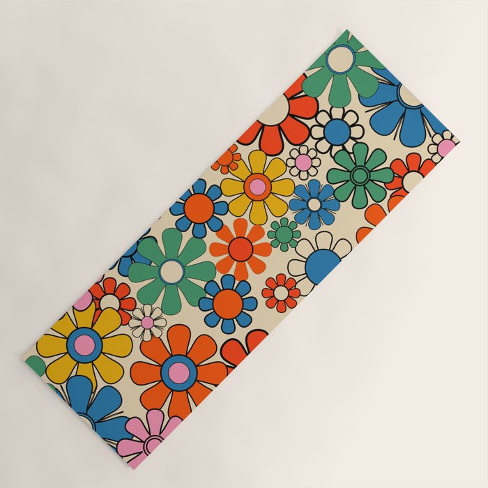 Groovy Retro Garden Flowers Colorful 60s 70s Floral Pattern Yoga Mat Gallery Image 1